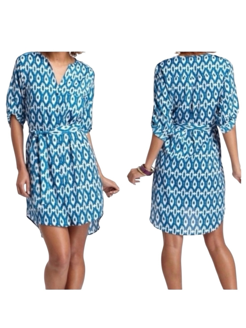MAEVE Anthropologie Frequencies Ikat Belted Button Down Shirt Dress Boho Medium